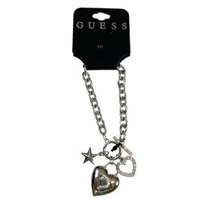 Guess Charm Bracelet Silver Clear Crystal Chain Heart Star Cross  7.5” NWT